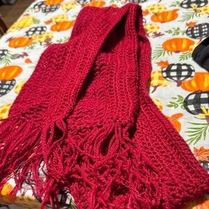 Cozy Red Knit Scarf with Fringe
